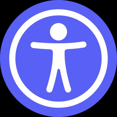 Ikon for tilgængelighed eller brugeren i centrum (en tændstikperson i en blå cirkel)